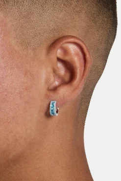 JWL-EAR 925 Aqua Baguette Hoop Earrings - White - 10mm