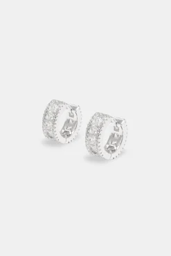 JWL-EAR 925 Clear CZ Baguette Hoop Earrings - White - 10mm
