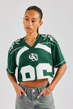 Women CLO-TOP-TEE 86 Cropped Mesh Top - Forest Green