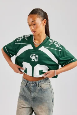 Women CLO-TOP-TEE 86 Cropped Mesh Top - Forest Green