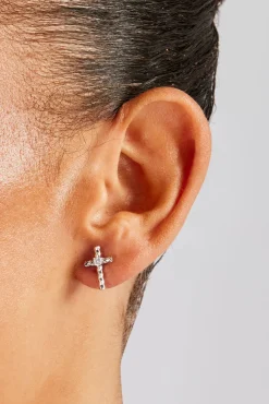 JWL-EAR 925 Twist Cross Stud Earrings - White - 14mm
