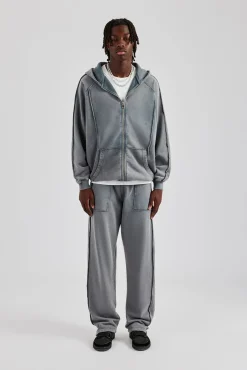 CLO-SET Acid Exposed Seam Zip Through Tracksuit - Charcoal