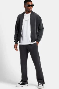 CLO-TOP-OUT Acid Wash Jersey Bomber Zip Through - Charcoal