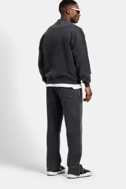 CLO-TOP-OUT Acid Wash Jersey Bomber Zip Through - Charcoal