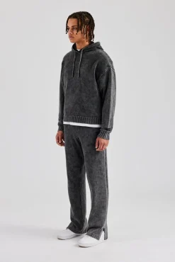 CLO-SET-KTW Acid Wash Knit Tracksuit - Charcoal
