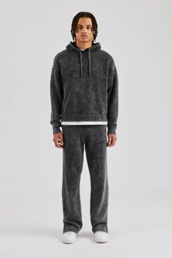 CLO-SET-KTW Acid Wash Knit Tracksuit - Charcoal
