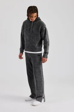 CLO-SET-KTW Acid Wash Knit Tracksuit - Charcoal