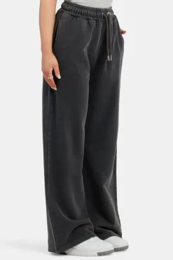Women CLO-BOT-TRO Acid Wash Wide Leg Jogger - Charcoal