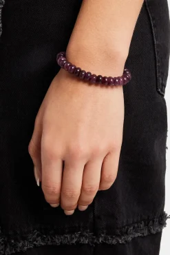 Women JWL-BRA-PRL Amethyst Bead Bracelet - White 8mm