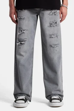 CLO-BOT-DEN Baggy Fit Distressed Jeans - Light Grey
