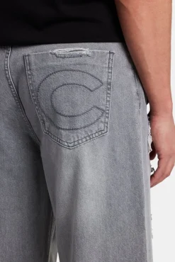 CLO-BOT-DEN Baggy Fit Distressed Jeans - Light Grey