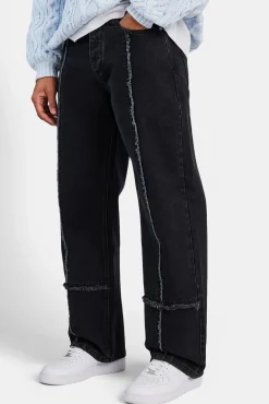 CLO-BOT-DEN Baggy Fit Raw Edge Jean - Washed Black