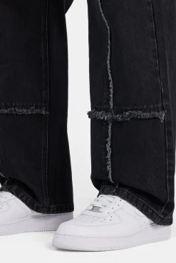 CLO-BOT-DEN Baggy Fit Raw Edge Jean - Washed Black
