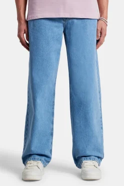 CLO-BOT-DEN Baggy Panelled Jeans - Mid Blue