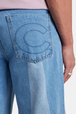 CLO-BOT-DEN Baggy Panelled Jeans - Mid Blue