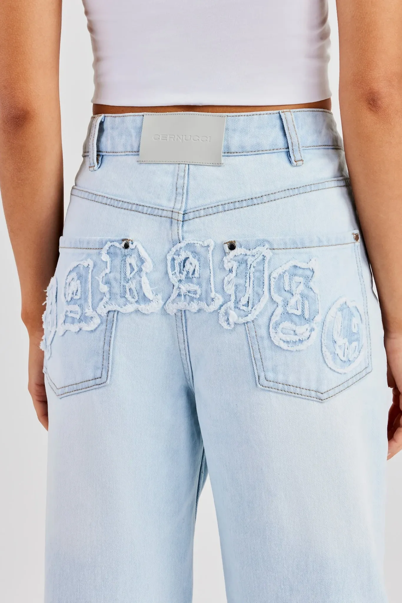 Women CLO-BOT-DEN Baggy Paraiso Applique Jeans - Light Blue