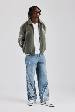 CLO-BOT-DEN Baggy Spliced Raw Edge Jean