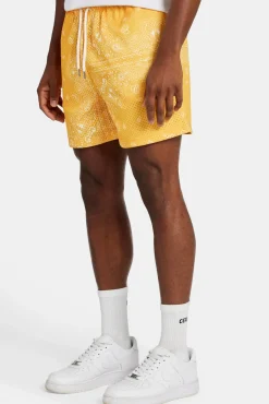 CLO-BOT Bandana Printed Mesh Short - Orange