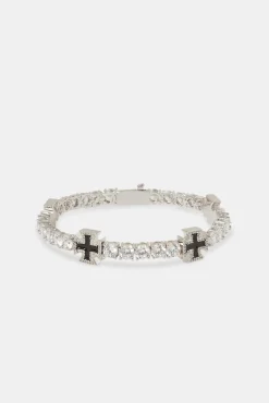 JWL-BUND Black Cross Motif Tennis Chain & Bracelet - 5mm