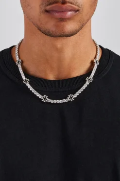 JWL-CHN Black Cross Motif Tennis Chain - 5mm