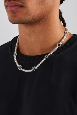 JWL-CHN Black Cross Motif Tennis Chain - 5mm