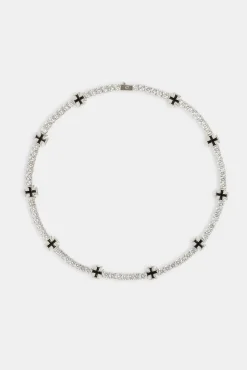 JWL-CHN Black Cross Motif Tennis Chain - 5mm