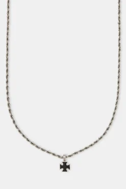 JWL-CHN Black Enamel Cross Motif Necklace - 10mm