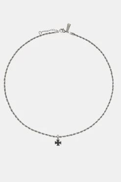 JWL-CHN Black Enamel Cross Motif Necklace - 10mm