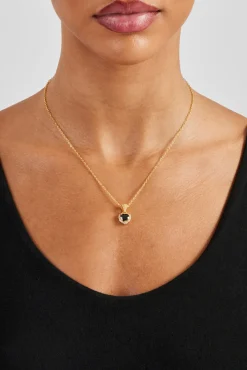 Women JWL-PEND Black Heart Bezel Necklace - Gold