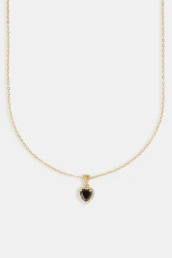 Women JWL-PEND Black Heart Bezel Necklace - Gold