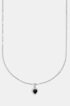 Women JWL-NECK Black Heart Bezel Necklace - White