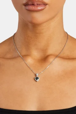 Women JWL-NECK Black Heart Bezel Necklace - White