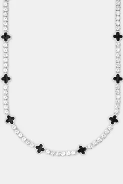 JWL-CHN Black Motif Tennis Chain - White 5mm