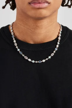 JWL-CHN Blue & Clear Multi Gemstone Chain - 6mm