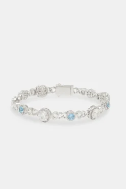 JWL-BRA Blue & Clear Stone Cuban Bracelet - 10mm