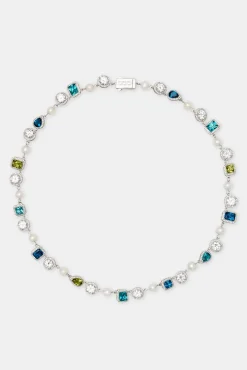 JWL-CHN Blue & Green Mixed Gemstone Chain
