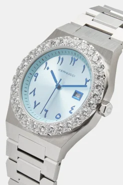 JWL-ACC-WAT Blue Arabic Dial Iced Bezel Watch