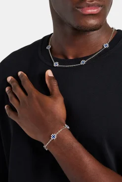JWL-BUND Blue Enamel Cross Motif Chain & Bracelet