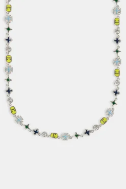 JWL-CHN Blue Mixed Motif Polished Chain - 8mm