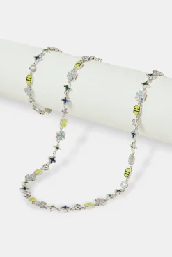JWL-BUND Blue Mixed Motif Polished Chain & Bracelet - 5mm