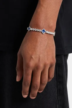 JWL-BRA Blue Motif Tennis Bracelet - White 5mm