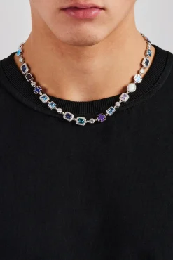 JWL-CHN Blue Multi Gemstone Motif Necklace