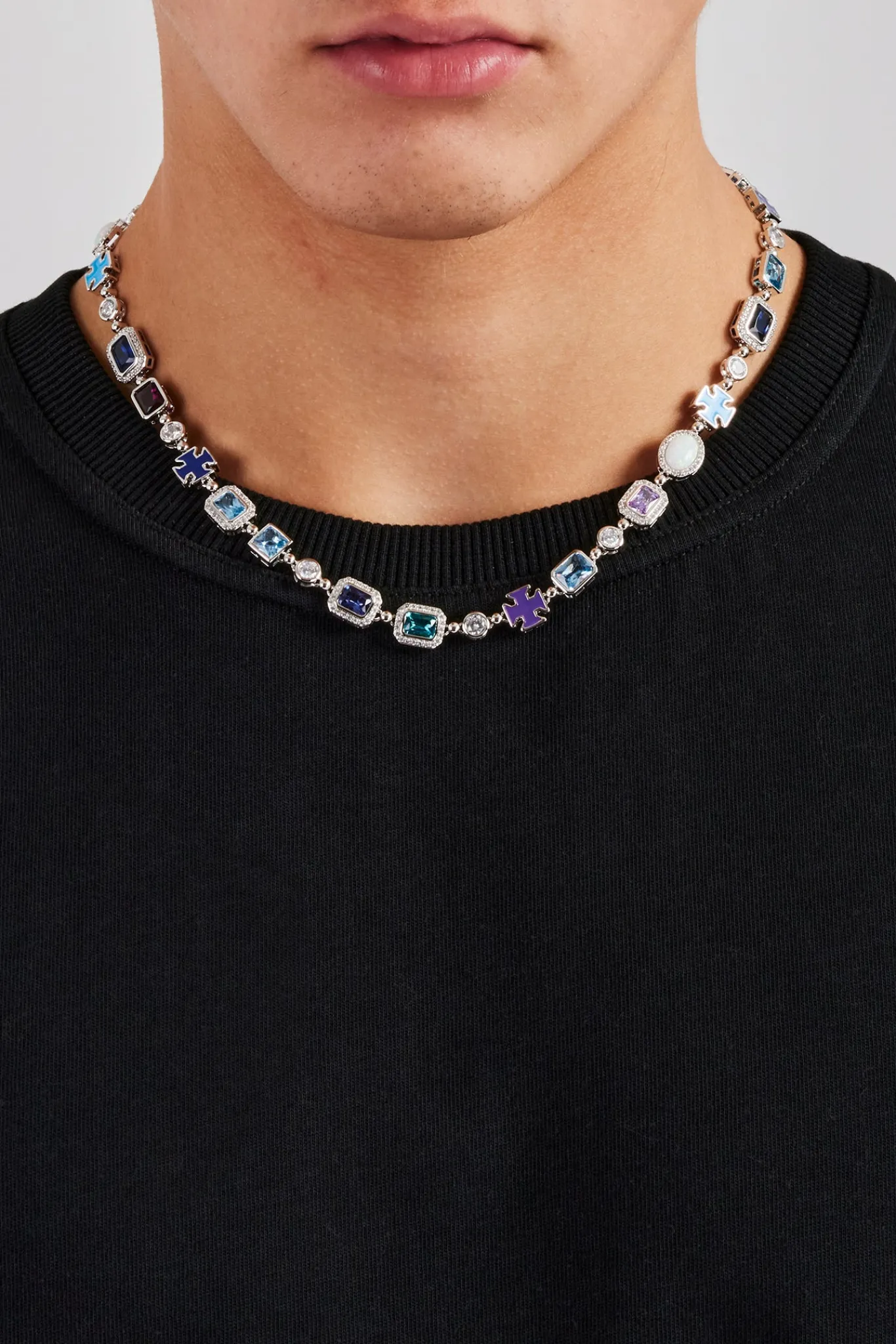 JWL-CHN Blue Multi Gemstone Motif Necklace