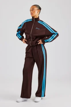 Women CLO-BOT-TRO Blue Taping Wide Leg Track Pant - Chocolate