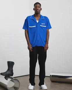 CLO-TOP-SHIR Bowling Shirt With Piping - Blue