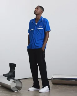 CLO-TOP-SHIR Bowling Shirt With Piping - Blue