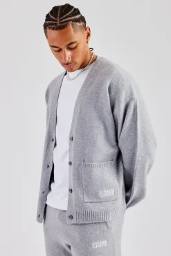 CLO-TOP-KTW Boxy Button Front Cardigan - Grey