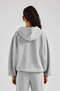 Women CLO-TOP-HS-HOOD C Embroidered Zip Through Hoodie - Grey Marl