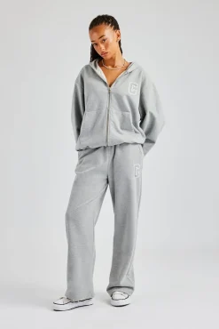 Women CLO-SET C Embroidered Zip Through Tracksuit - Grey Marl