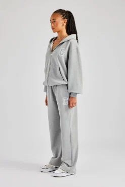 Women CLO-SET C Embroidered Zip Through Tracksuit - Grey Marl